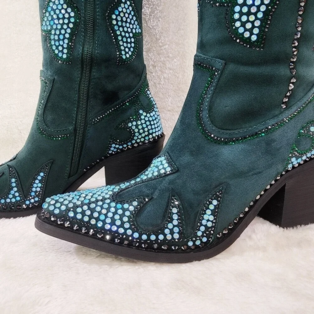 NIB Sparks Country Western Cowgirl Knee Boots Dazzleing Iridescent Rhinestones - Picture 6 of 16